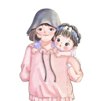 娘俩父女俩微信亲子头像最新 温馨有爱的一儿一女亲子卡通头像