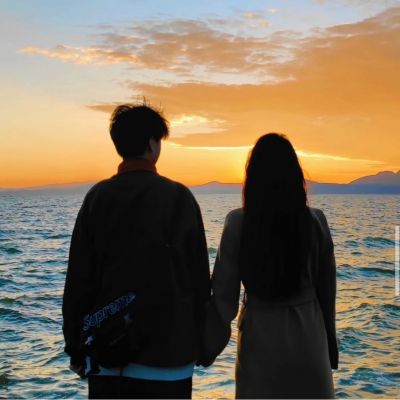 唯美浪漫的情头一人一张高清图片 唯美情侣头像背景夕阳