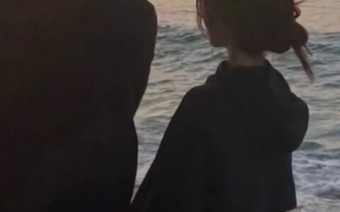 高清唯美的情头夕阳侧脸一男一女图片 情侣头像侧脸黄昏