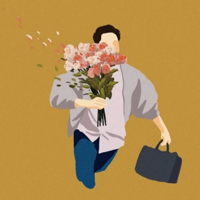 动漫情头一男一女分开拿花