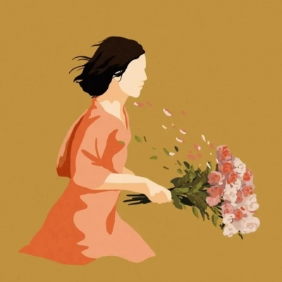 动漫情头一男一女分开拿花