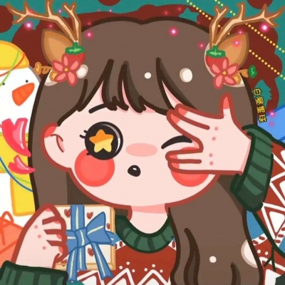 高清一男一女的可爱圣诞帽动画情侣头像图片 抖音情侣头像圣诞
