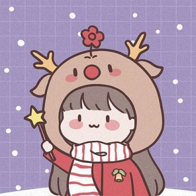 高清一男一女的可爱圣诞帽动画情侣头像图片 抖音情侣头像圣诞