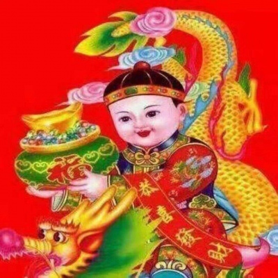 可爱喜庆招财一男一女情侣头像