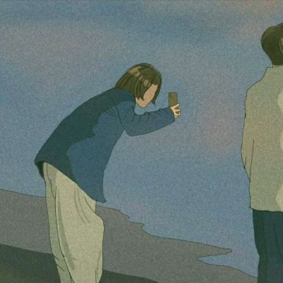 女生给男生拍照手绘情头图片