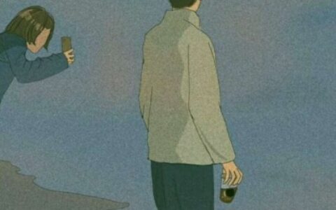 女生给男生拍照手绘情头图片