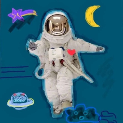 高清一左一右穿太空服的小孩蹦蹦跳跳图片头 太空宇航员情侣头像