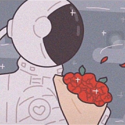 高清捧鲜花的动漫宇航员情侣头像图片