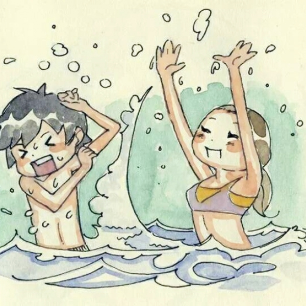 超清两人一张插画风格的情头图片 插画风情侣头像