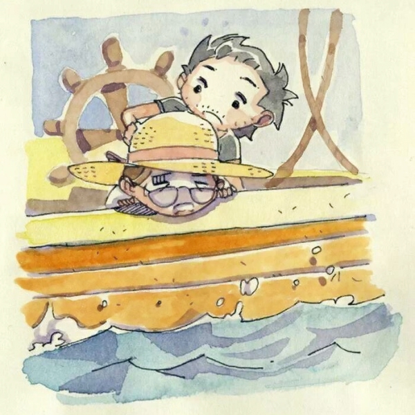 超清两人一张插画风格的情头图片 插画风情侣头像