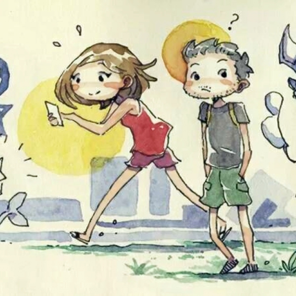 超清两人一张插画风格的情头图片 插画风情侣头像