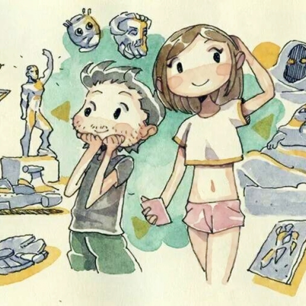 超清两人一张插画风格的情头图片 插画风情侣头像