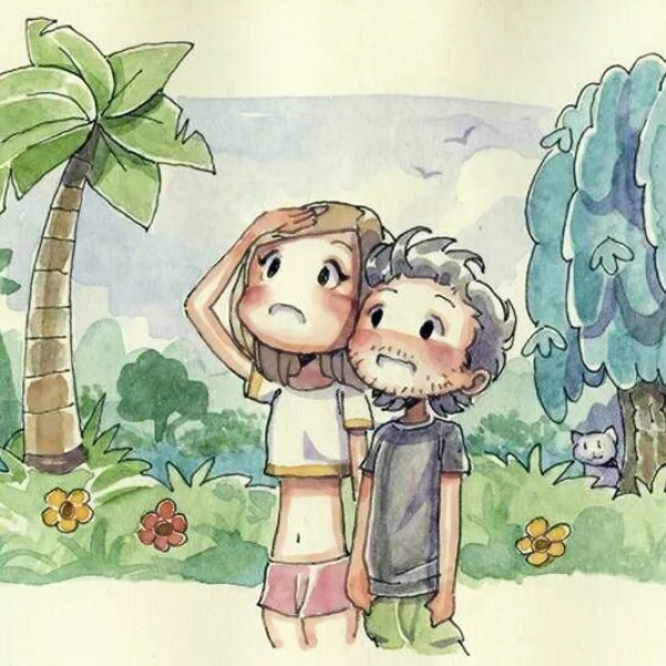 超清两人一张插画风格的情头图片 插画风情侣头像