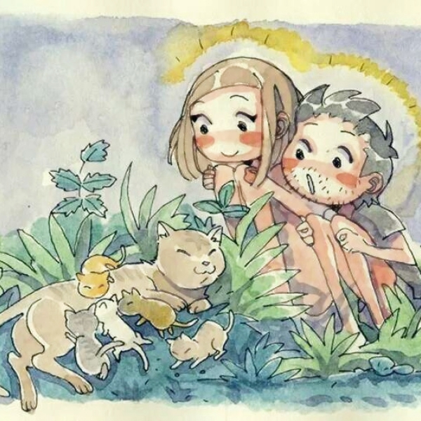 超清两人一张插画风格的情头图片 插画风情侣头像