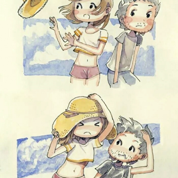 超清两人一张插画风格的情头图片 插画风情侣头像