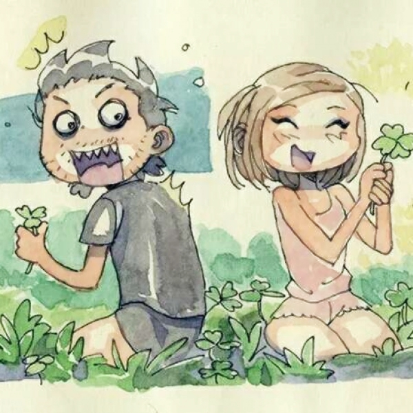 超清两人一张插画风格的情头图片 插画风情侣头像