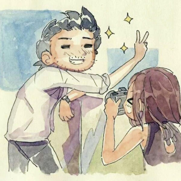 超清两人一张插画风格的情头图片 插画风情侣头像