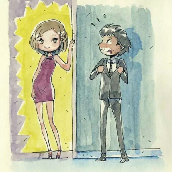 超清两人一张插画风格的情头图片 插画风情侣头像
