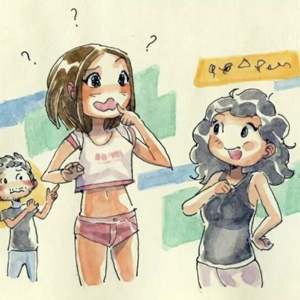 超清两人一张插画风格的情头图片 插画风情侣头像