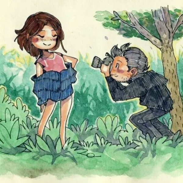 超清两人一张插画风格的情头图片 插画风情侣头像