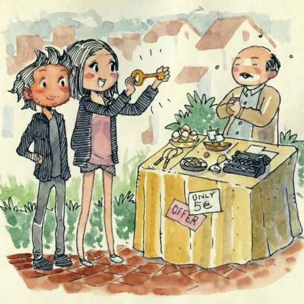 超清两人一张插画风格的情头图片 插画风情侣头像