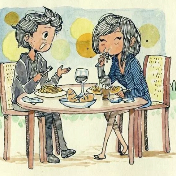 超清两人一张插画风格的情头图片 插画风情侣头像