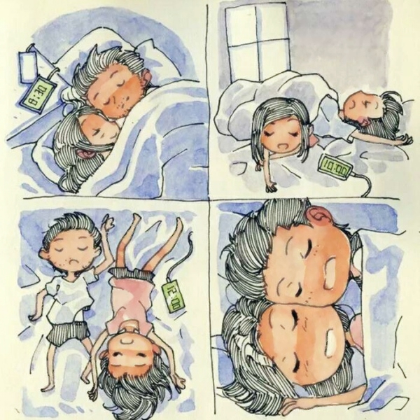 超清两人一张插画风格的情头图片 插画风情侣头像
