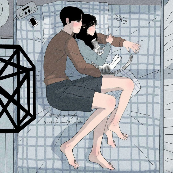 高清好看的情侣温馨日常生活插画头像 情侣日常插画图片头像