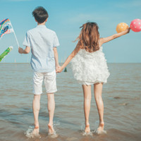 唯美好看面朝大海的情侣背影头像图片